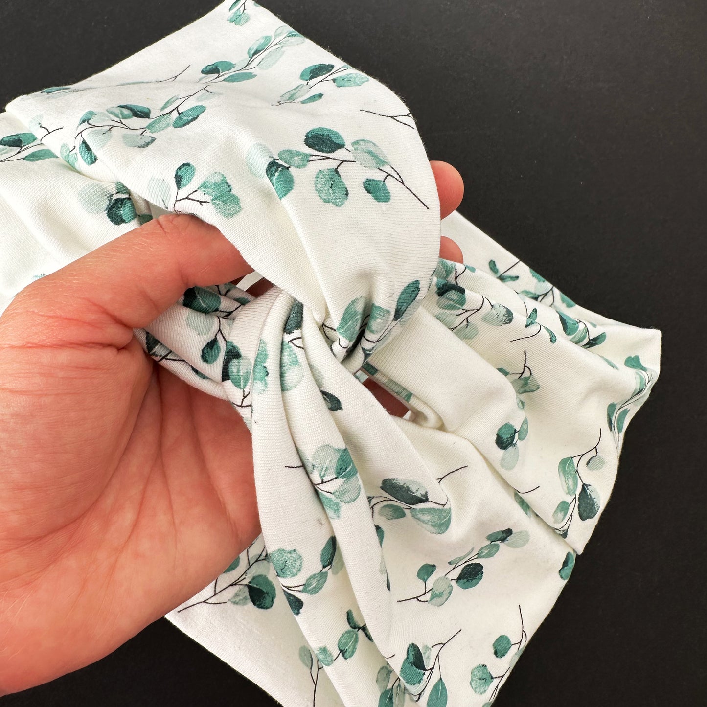 STIRNBAND / Turban Haarband aus Jersey / weiß mit mit Eukalyptus