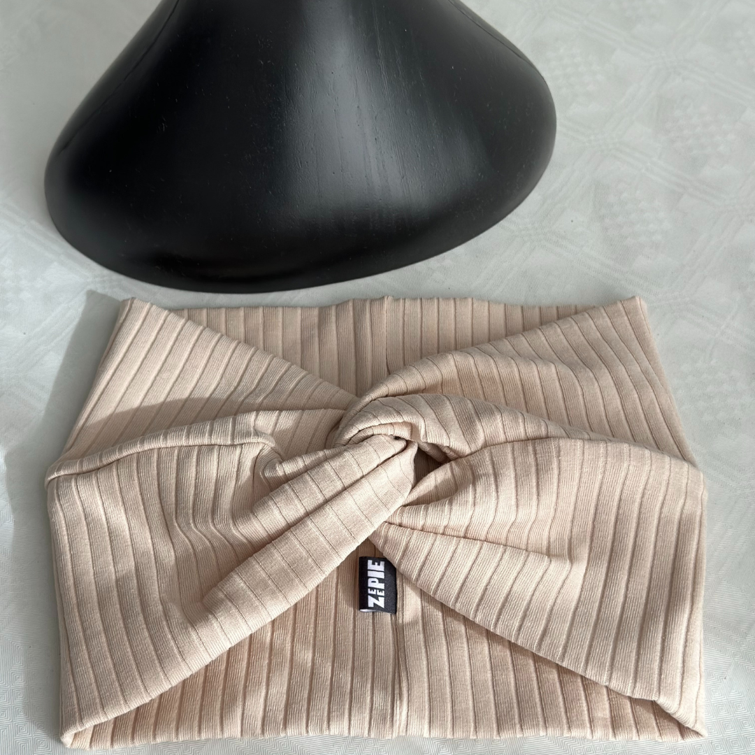 STIRNBAND / Turban Haarband aus Ripp-Jersey / beige