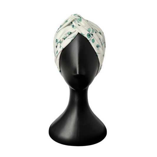 STIRNBAND / Turban Haarband aus Jersey / weiß mit mit Eukalyptus