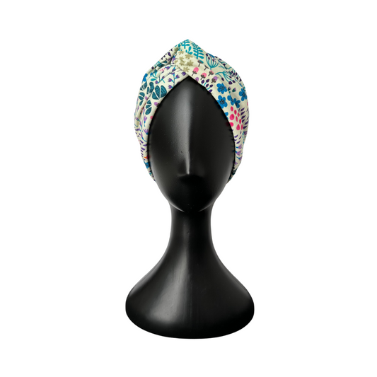 STIRNBAND / Turban Haarband aus Hamburger Liebe Bio-Jersey / weiß mit Blumen